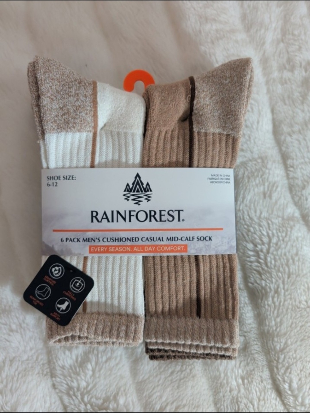 Rainforest Outdoor/Hiking Socks 6 Pk Shoe Size 10 -12
